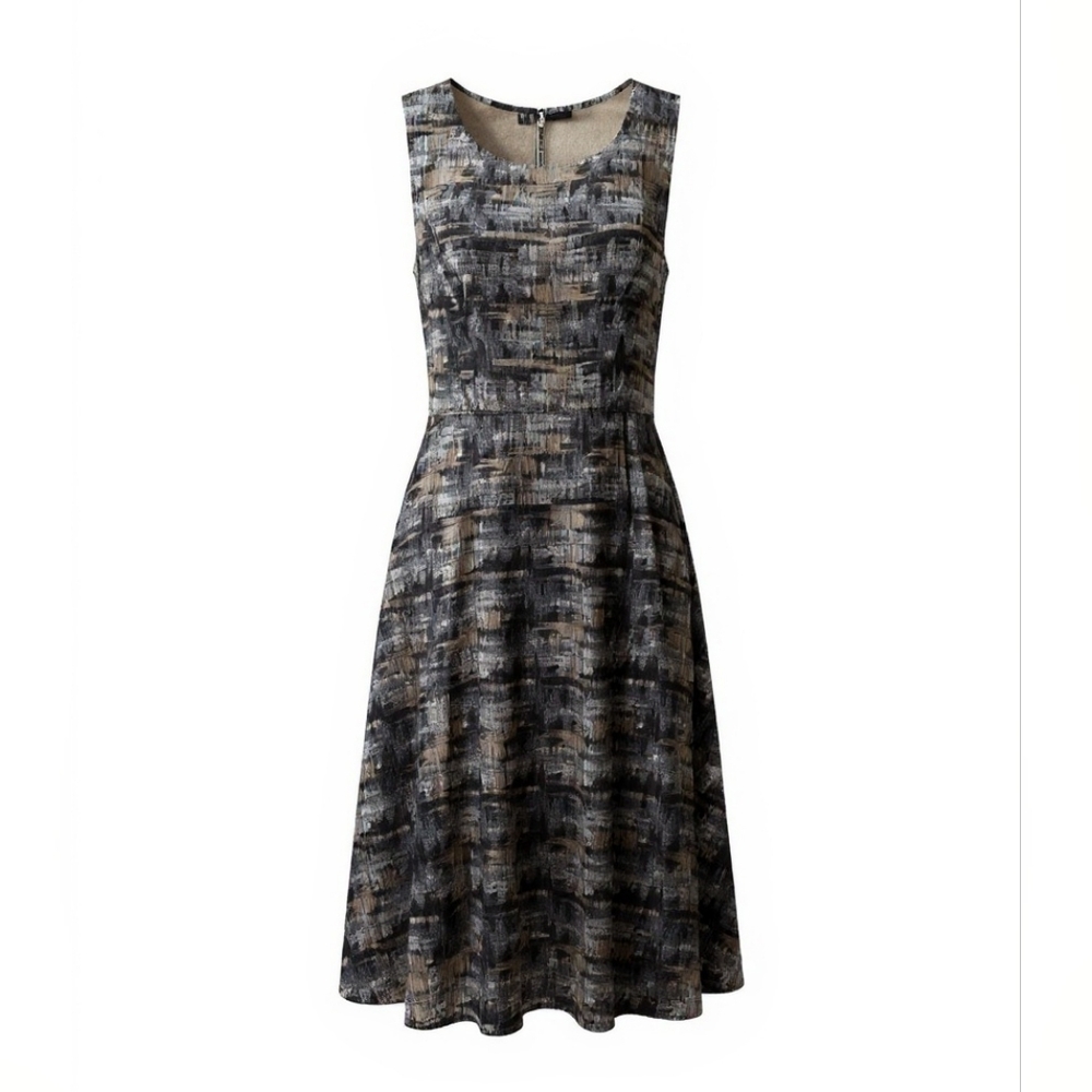 BCBGMaxAzria Black and Brown Abstract-Print Midi Dress